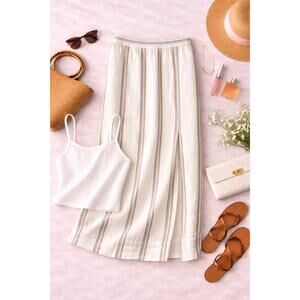 Madewell Women's Column Maxi Skirt in 100% Linen Cream Olive Surplus Size L